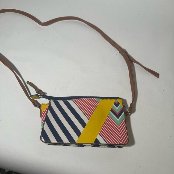Blue and Yellow Artistic Crossbody Bag with Geometric Design - Picture 3 of 6